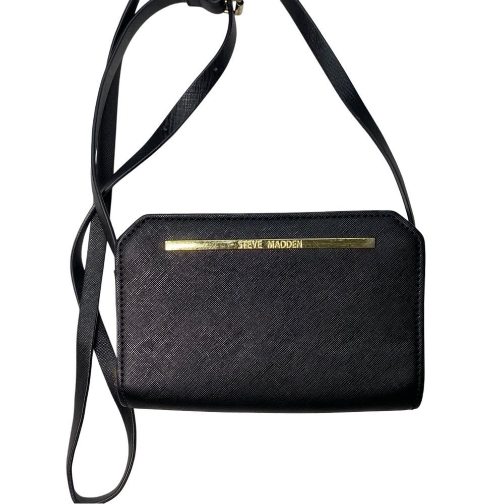Steve Madden ✨ Black Mini Crossbody Shoulder Bag Wallet Purse with Gold Accents